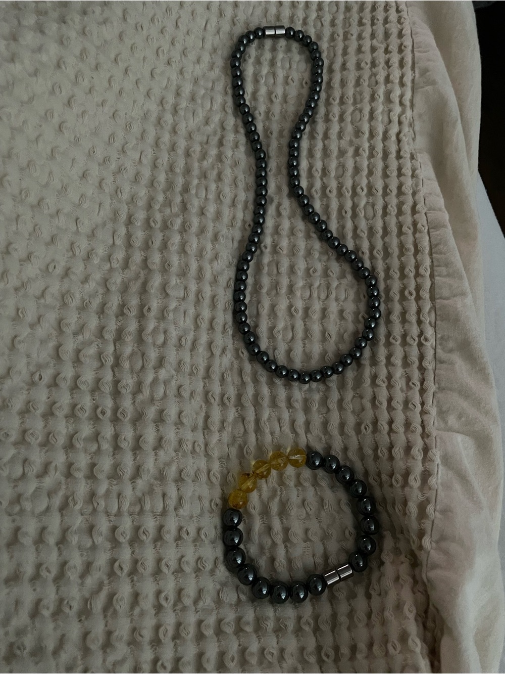 Oris Hematite and Yellow Accent Bead Necklace